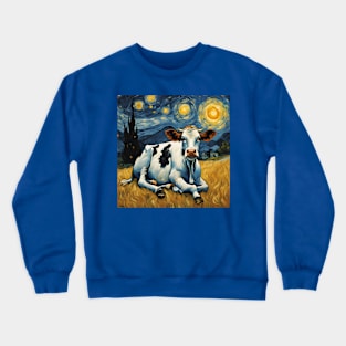 A Cow in the Starry Night Crewneck Sweatshirt